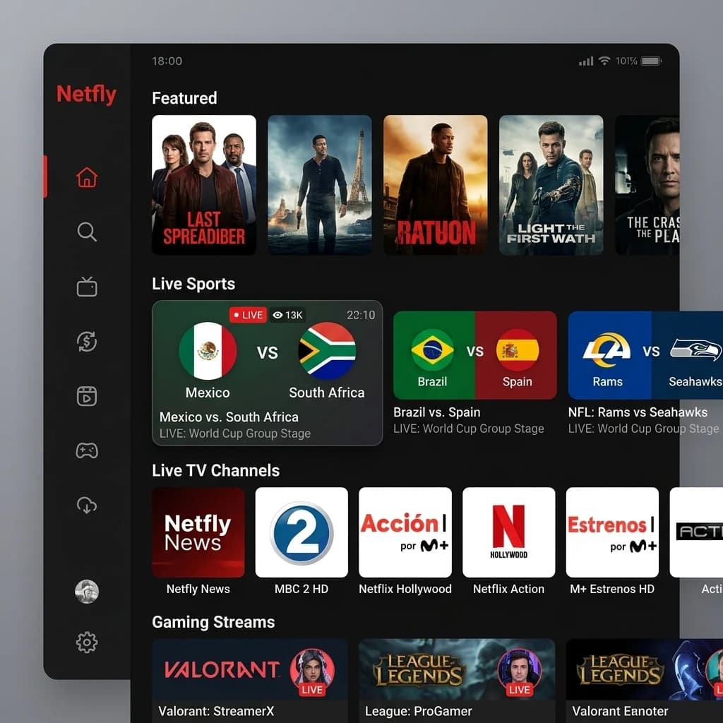 Netfly App Screenshot showing HD movie streaming interface on mobile screen